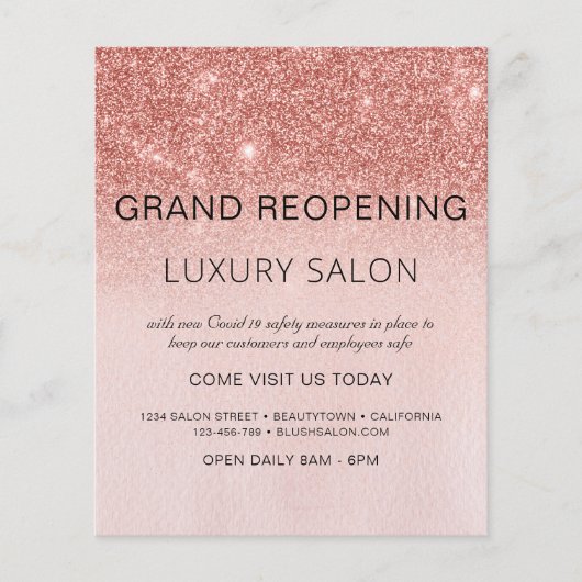 Grand ReOpening Roos Gold Glitter Salon Flyer (Voorkant)