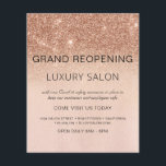 Grand Reopening Roos Gold Luxury Glitter Salon Flyer<br><div class="desc">Glam Roos Gold Ombre Sparkle en Glitter Grand Reopening Glam Luxury Hair Salon, Beauty Store, Eyelashes, Nails, Makeup, Microblading, Haar Stylist, Lashes, Hair Stylist of Make Up Artist Business Flyer met aangepaste naam en retouradres. Dit eenvoudige, moderne en elegante gepersonaliseerde ontwerp is ideaal om uw bedrijf opnieuw te openen na...</div>