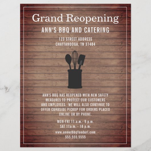 Grand Reopening Rustic Restaurant Crock Wood Flyer (Voorkant)