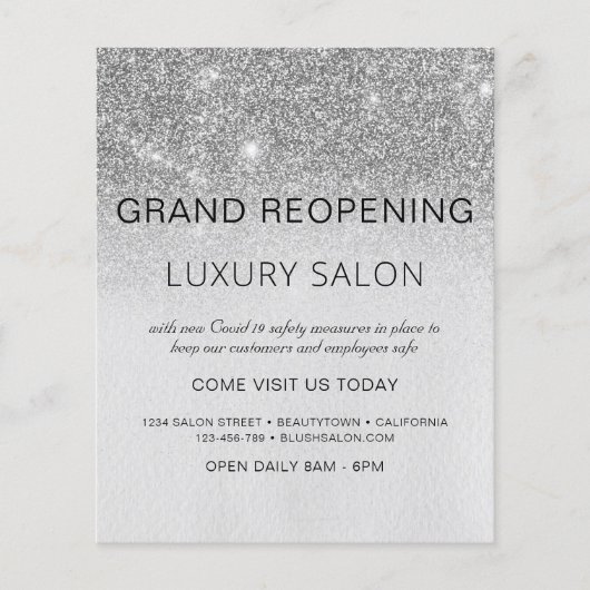 Grand Reopening Silver Modern Glitter Salon Flyer (Voorkant)