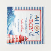 Grand Striped Blue Red Nautical Ahoy Boy Wandkleed (Voorkant (horizontaal))