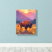 Grand Teton Bison | National Park Travel Painting Canvas Afdruk (Insitu (Houten vloer))