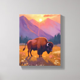 Grand Teton Bison | National Park Travel Painting Canvas Afdruk