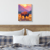 Grand Teton Bison | National Park Travel Painting Canvas Afdruk (Insitu (Slaapkamer))