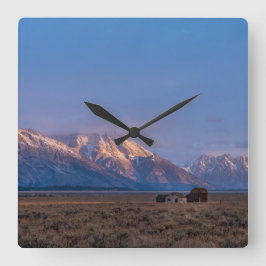 Grand Teton Mountain en Prairie Vierkante Klok