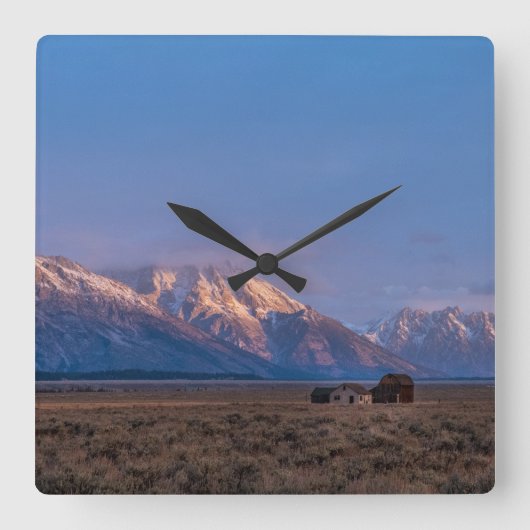 Grand Teton Mountain en Prairie Vierkante Klok (Voorkant)