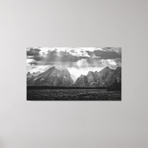 Grand Teton Mountain Range in Black and White Canvas Afdruk