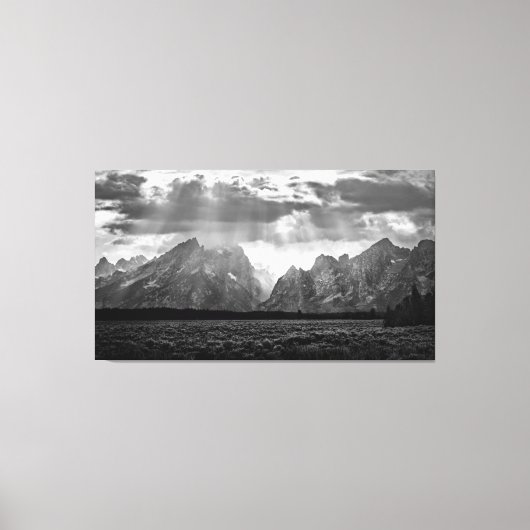 Grand Teton Mountain Range in Black and White Canvas Afdruk (Voorkant)