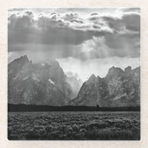 Grand Teton Mountain Range in Black and White Glazen Onderzetter