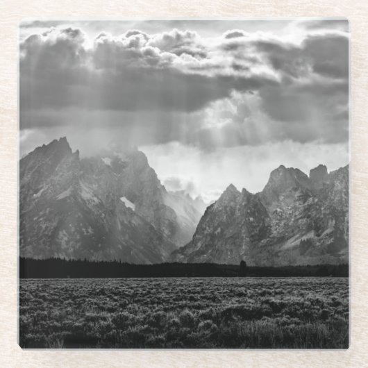 Grand Teton Mountain Range in Black and White Glazen Onderzetter (Voorkant)