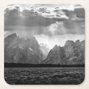 Grand Teton Mountain Range in Black and White Kartonnen Onderzetters