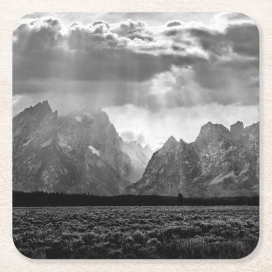Grand Teton Mountain Range in Black and White Kartonnen Onderzetters (Voorkant)