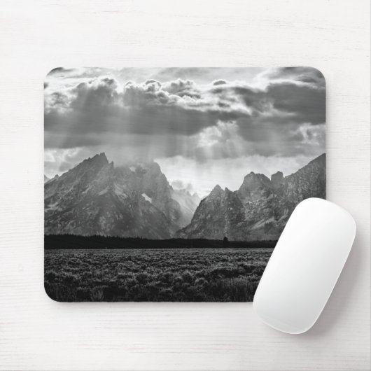 Grand Teton Mountain Range in Black and White Muismat (Met muis)