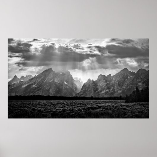 Grand Teton Mountain Range in Black and White Poster (Voorkant)