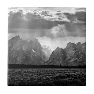 Grand Teton Mountain Range in Black and White Tegeltje