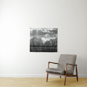 Grand Teton Mountain Range in Black and White Wandkleed