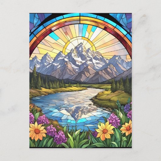 Grand Teton Mountains Faux Glas in lood Mountain Briefkaart (Voorkant)
