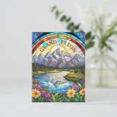 Grand Teton Mountains Faux Glas in lood Mountain Briefkaart (Staand voorkant)