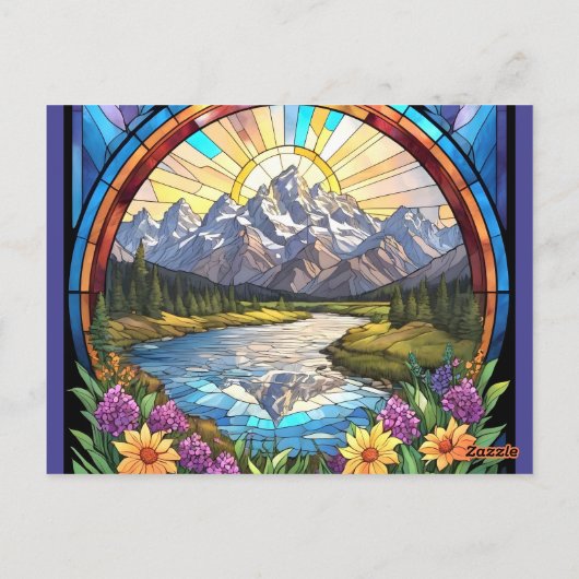 Grand Teton Mountains Faux Glas in lood Mountain Briefkaart (Achterkant)