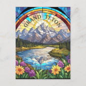 Grand Teton Mountains Faux Glas in lood Mountain Briefkaart (Voorkant)