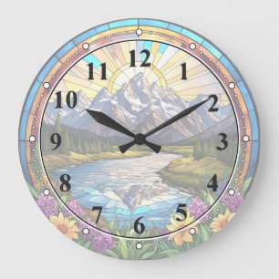 Grand Teton Mountains Faux Glas in lood Mountain Grote Klok