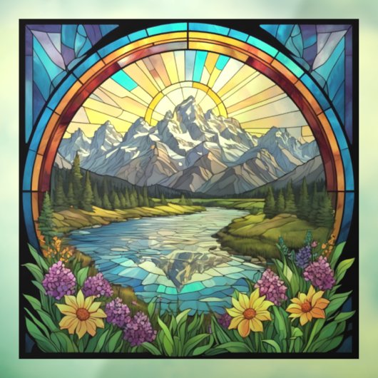Grand Teton Mountains Faux Glas in lood Mountain Raamsticker