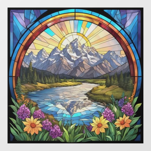 Grand Teton Mountains Faux Glas in lood Mountain Raamsticker (Vel)