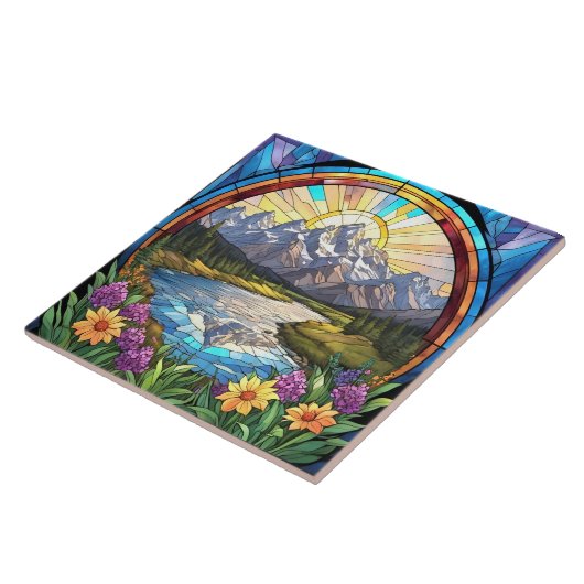 Grand Teton Mountains Faux Glas in lood Mountain Tegeltje (Zijkant)