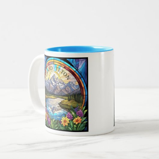Grand Teton Mountains Faux Glas in lood Mountain Tweekleurige Koffiemok (Voorkant links)
