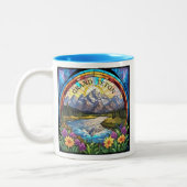 Grand Teton Mountains Faux Glas in lood Mountain Tweekleurige Koffiemok (Links)