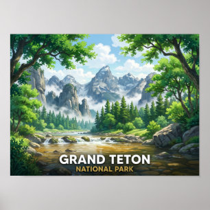 Grand Teton National Park Anime Landschap Poster