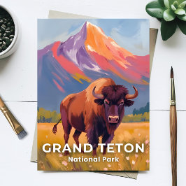 Grand Teton National Park | Bison Travel Art Briefkaart
