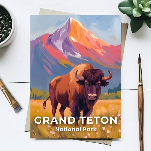 Grand Teton National Park | Bison Travel Art Briefkaart