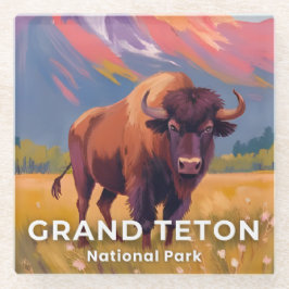 Grand Teton National Park | Bison Travel Art Glazen Onderzetter