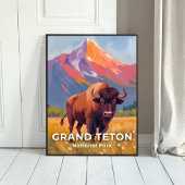 Grand Teton National Park | Bison Travel Art Poster