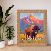 Grand Teton National Park | Bison Travel Art Poster