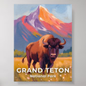 Grand Teton National Park | Bison Travel Art Poster (Voorkant)