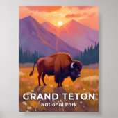 Grand Teton National Park | Bison Wyoming Travel Poster (Voorkant)