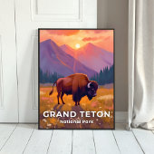 Grand Teton National Park | Bison Wyoming Travel Poster