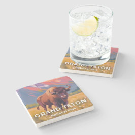 Grand Teton National Park | Bizon Reizen Kunst Stenen Onderzetter