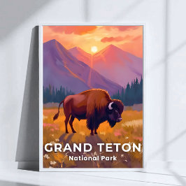Grand Teton National Park | Bizon Wyoming Reizen Poster