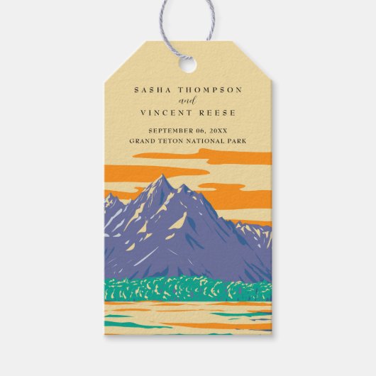 Grand Teton National Park Bruiloft Retro Cadeaulabel (Voorkant)