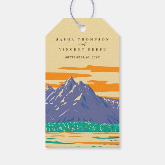 Grand Teton National Park Bruiloft Retro Cadeaulabel (Achterkant)