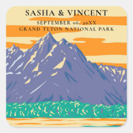 Grand Teton National Park Bruiloft Retro Vierkante Sticker