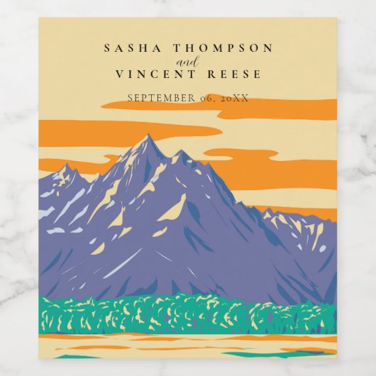 Grand Teton National Park Bruiloft Retro Wijn Etiket (Enkel label)