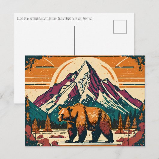Grand Teton National Park Grizzly Retro schilderij Briefkaart (Voorkant / Achterkant)