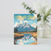 Grand Teton National Park Illustratie Retro Briefkaart (Staand voorkant)