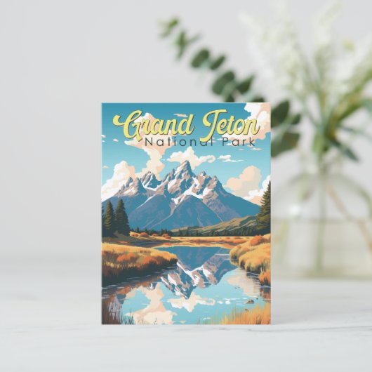 Grand Teton National Park Illustratie Retro Briefkaart (Staand voorkant)