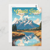 Grand Teton National Park Illustratie Retro Briefkaart (Voorkant / Achterkant)
