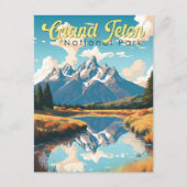 Grand Teton National Park Illustratie Retro Briefkaart (Voorkant)